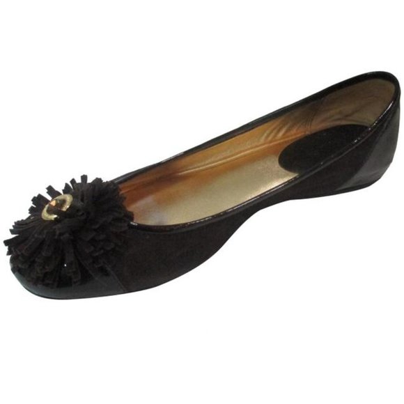 Mod! COACH Brown Suede and Patent Fringe Petal Ballet Flats - Picture 1 of 9